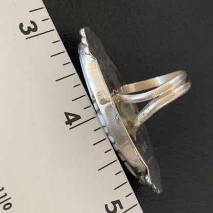 Navajo White Buffalo Turquoise Inlay Ring | Sterling Silver | Sz 7 | Authentic Native American Handmade | 12175 - Masha USA