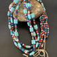 Native American Santo Domingo Turquoise Coral Bead Necklace | 3-Strand | 28" | 11988