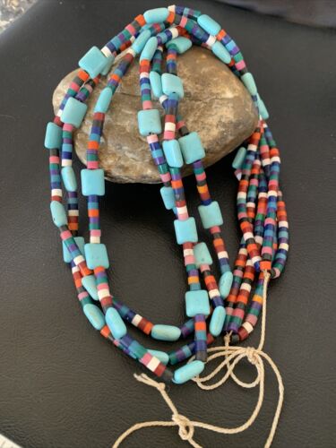 Native American Santo Domingo Turquoise Coral Bead Necklace | 3-Strand | 28" | 11988 - Masha USA