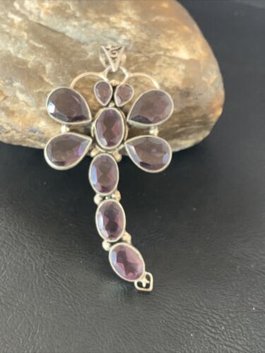 Large Dragonfly Pendant 3"| Faceted Amethyst Gems Cluster | Multi-Stone Sterling Silver| 12737