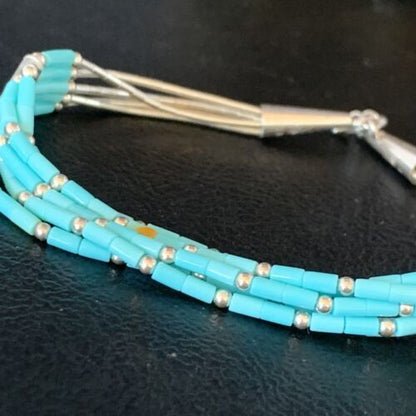 Navajo Blue Green Turquoise Heishi Sterling Silver Bracelet | 5-Strand | 8" | 13617