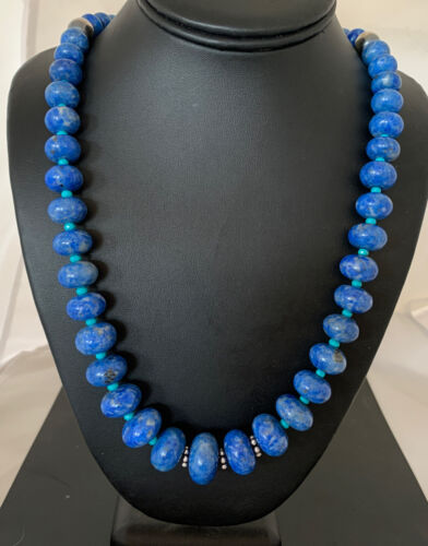Graduated Blue Denim Lapis Turquoise Necklace | Navajo Sterling Silver | Authentic Native American | 28"