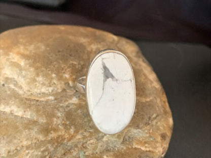Navajo White Howlite Ring | Sterling Silver | Sz 9.5 | Authentic Native American Handmade | 11610