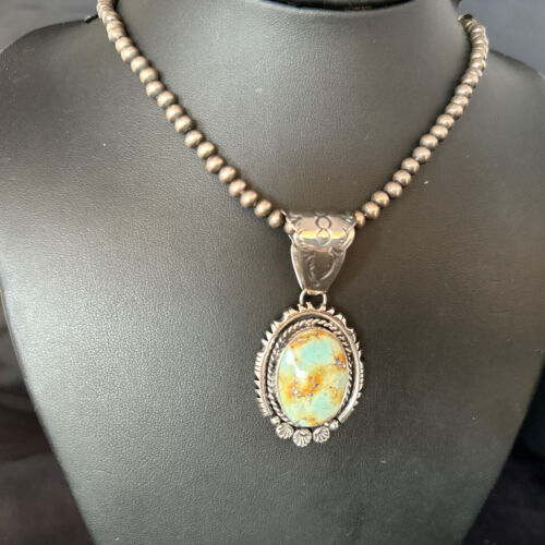 Navajo Golden Hills Turquoise Pendant Necklace | Sterling Silver | Authentic Native American Handmade | 14349