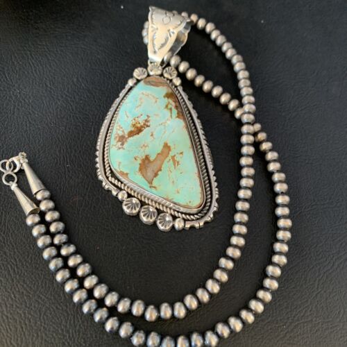 Blue Royston Turquoise Pendant Necklace | Sterling Silver | 3.5" | Authentic Native American Handmade | 13939