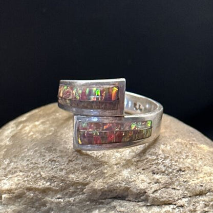 Navajo Sterling Silver Red Opal Inlay Ring | Sz 12.5 | Authentic Native American Handmade | 14583 - Masha USA