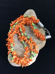 Navajo Pearls 3-Strand Necklace | Sterling Silver Orange Coral | 19" | Authentic Native American Handmade | 10042