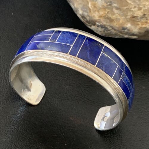 Native American Men's Navajo Blue Lapis Inlay Cuff Bracelet | Sterling Silver | 12233