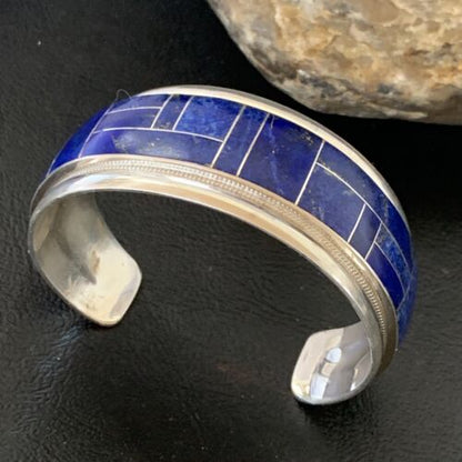 Native American Men's Navajo Blue Lapis Inlay Cuff Bracelet | Sterling Silver | 12233
