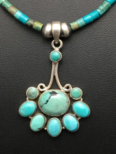 Navajo Turquoise Cluster Pendant Necklace | Sterling Silver | 20" | Authentic Native American Handmade | 4079