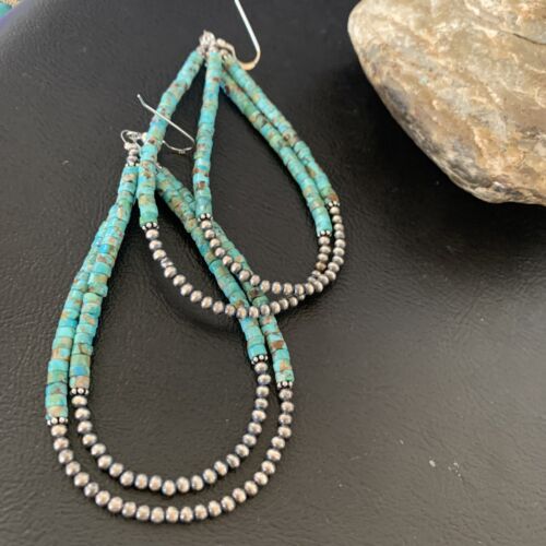 Navajo XL Turquoise Heishi Beads Earrings | Sterling Silver | 4" | 12687