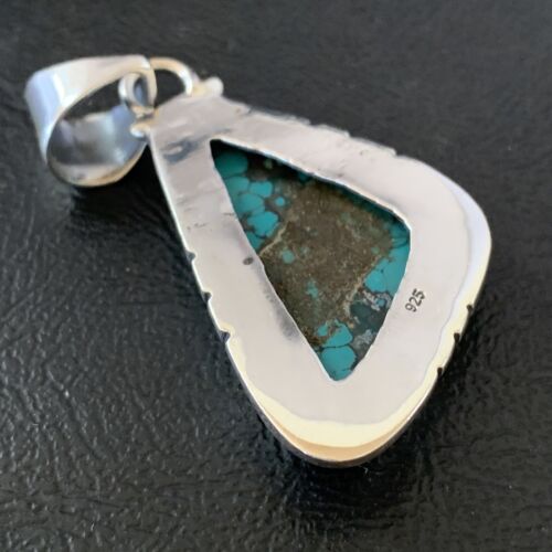 Navajo Men's Pendant | Sterling Silver Spiderweb Turquoise | 2" | Authentic Native American Handmade | 10756