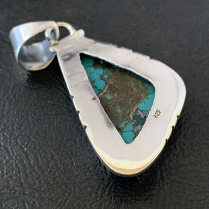 Navajo Men's Pendant | Sterling Silver Spiderweb Turquoise | 2" | Authentic Native American Handmade | 10756