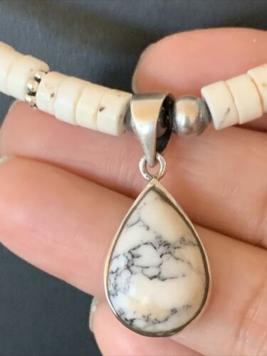 Navajo White Buffalo Turquoise Pendant Set | Sterling Silver | Authentic Native American Handmade | 12243