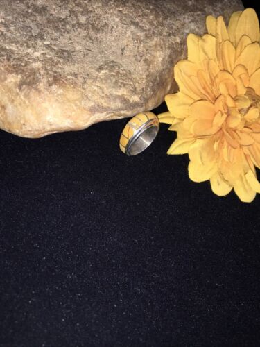 Navajo Yellow Gold Turquoise Inlay Ring | Sterling Silver | Sz 6.5 | 01788