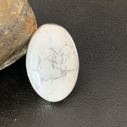 Adjustable Women's Navajo White Howlite Ring | Sterling Silver | Sz 8 | 11723