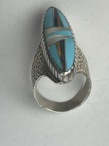Southwestern Navajo Opal & Turquoise Inlay Ring | Sterling Silver | Sz 8 | 01615