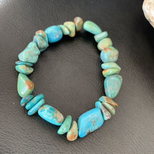 Men's Women's Stretch Bracelet | Blue Green Turquoise Stone | 7" | 11828