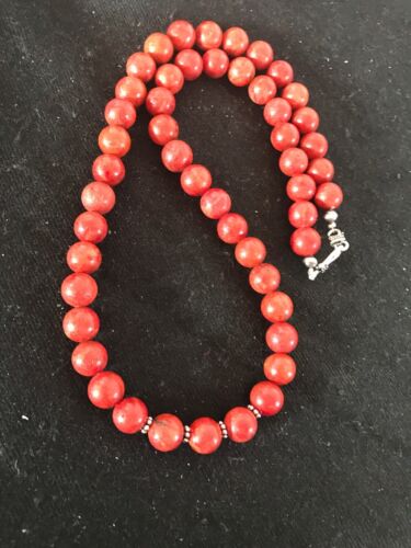 Southwestern Navajo Apple Coral Bead Necklace | Sterling Silver | Authentic Native American Handmade | 20" | 11872