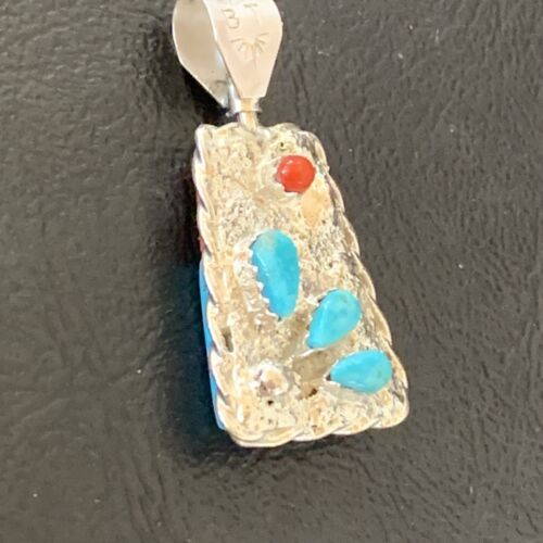 Zuni Yellow Mother of Pearl Turquoise Coral Inlay Sun Face Pendant | Sterling Silver | 2-Sided | 1685