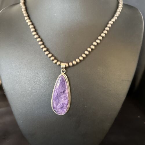 Navajo Pearls Purple Charoite Necklace Pendant | Sterling Silver | Authentic Native American Handmade | 14465