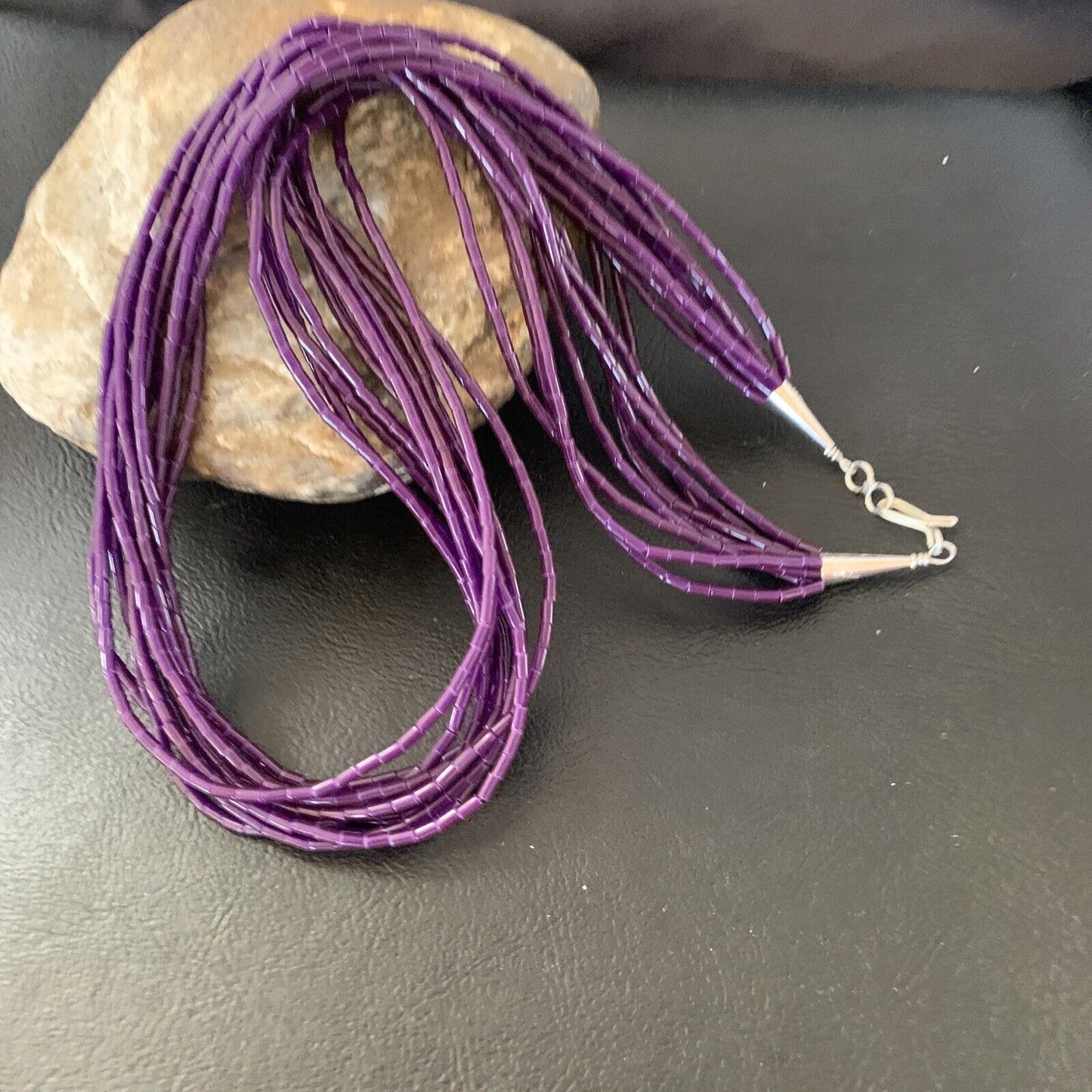 Navajo Sugilite Heishi Necklace | 10-Strand Sterling Tube | 20" | Native American Jewelry 02234