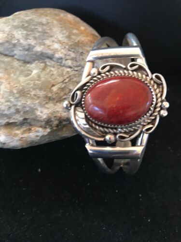 Native American Navajo Apple Coral Bracelet | Sterling Silver | J Platero | 8038