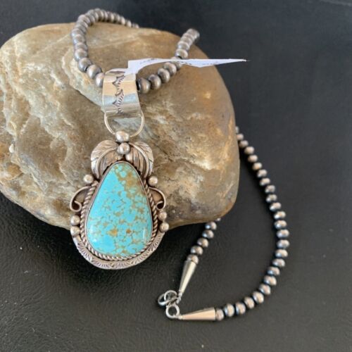 Navajo Men's Turquoise #8 Pendant Necklace | Sterling Silver | Native American Handmade | 948
