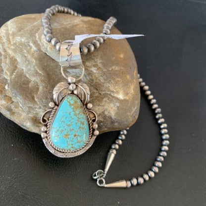 Navajo Men's Turquoise #8 Pendant Necklace | Sterling Silver | Native American Handmade | 948