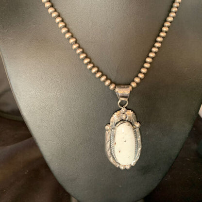 Men's Women's White Buffalo Turquoise Pendant Necklace | Sterling Silver | Authentic Native American Handmade | 14195