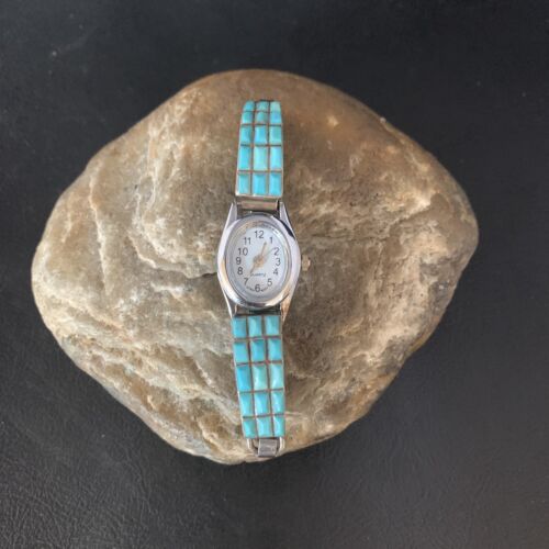 Navajo Sterling Silver Watch Tips with Turquoise Corn Inlay Band | Authentic Native American Jewelry | 13694