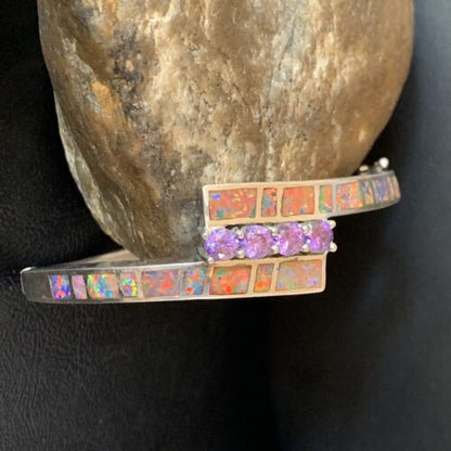 Southwestern Navajo Orange Opal Amethyst Bracelet | Sterling Silver | 7" | 13124