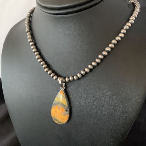 Navajo Yellow Bumblebee Jasper Pendant Necklace | Sterling Silver | Authentic Native American Handmade | 12807