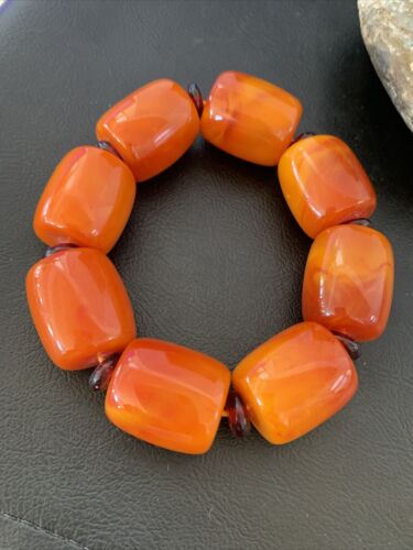 Southwestern Stretch Bracelet Set | Yellow Gold | Red Fossil Amber Stones | Authentic Native American Handmade | 10636