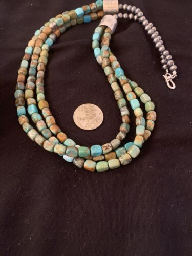 Navajo Green Turquoise Necklace | Sterling Silver | Authentic Native American Handmade | 00610