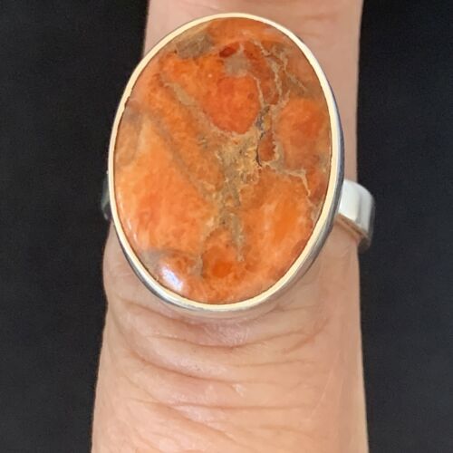 Native American Women's Apple Coral Sponge Ring | Sterling Silver | Sz 8 | 14045