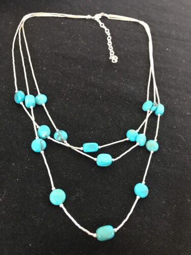Turquoise Liquid Heishi 3 Strand Necklace | Graduated Sterling Tube | Authentic Native American Handmade | 3695