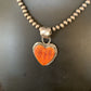 Navajo Orange Heart Spiny Oyster Pendant | Sterling Silver Necklace | Authentic Native American Handmade | 13948