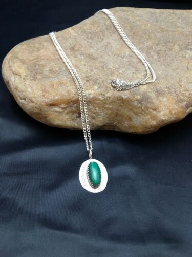 Navajo Green Malachite Pendant Necklace | Sterling Silver | Authentic Native American Handmade | 18" | 8953