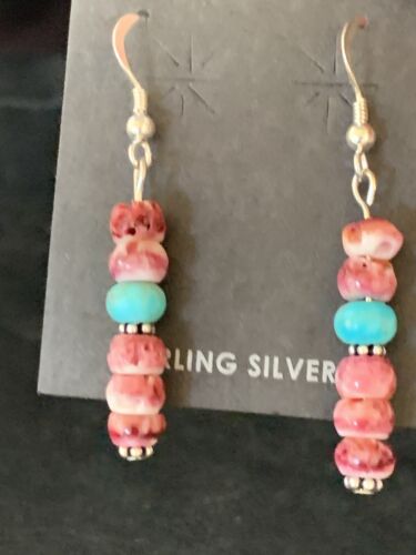 Native American Navajo Purple Spiny Oyster Bead Earrings | Sterling Silver | 13674