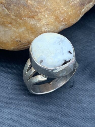 Native American White Buffalo Turquoise Ring | Navajo Sterling Silver | Sz 8.5 | 4646
