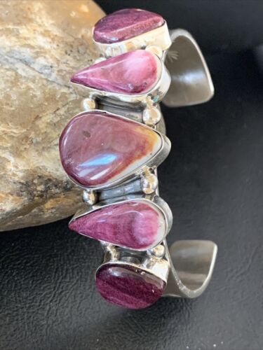 Navajo Purple Spiny Oyster Row Cuff Bracelet | Sterling Silver | Authentic Native American Handmade | 1406