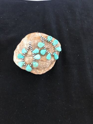 Navajo Blue Cluster Turquoise Sterling Silver Earrings | Southwestern Native American