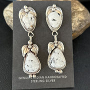 Navajo White Buffalo Turquoise Dangle Earrings | Sterling Silver | 2.5" | Authentic Native American Handmade | 14740