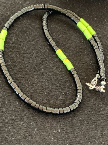 Southwestern Green Gaspeite Heishi Onyx Necklace | Sterling Silver | Men's Jewelry | 19" | 8824