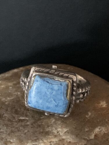 Navajo Blue Denim Lapis Ring | Sterling Silver | Sz 6.5 | Authentic Native American Handmade | 01994