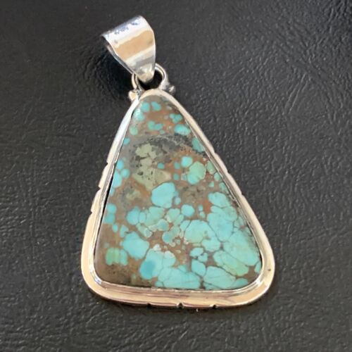 Navajo Spiderweb Turquoise Pendant | Sterling Silver | 2" | Authentic Native American Handmade | 10752 - Masha USA
