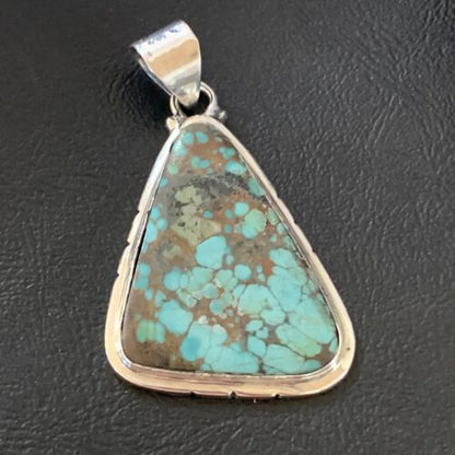 Navajo Spiderweb Turquoise Pendant | Sterling Silver | 2" | Authentic Native American Handmade | 10752 - Masha USA