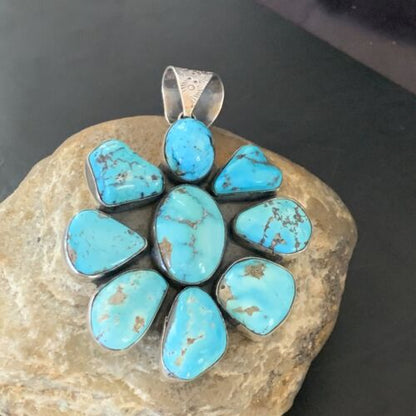 Navajo Kingman Turquoise Pendant | Sterling Silver | Authentic Native American Handmade | 11519