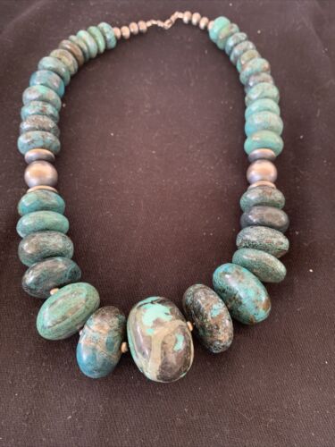 Navajo Pearls Sterling Silver Graduated Natural Blue Turquoise Necklace | Authentic Native American | 20" | 731